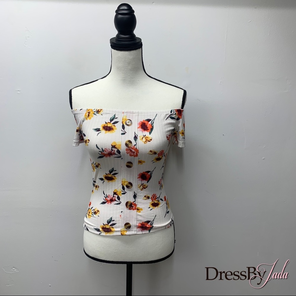 Rue21 white flower off the shoulder shirt